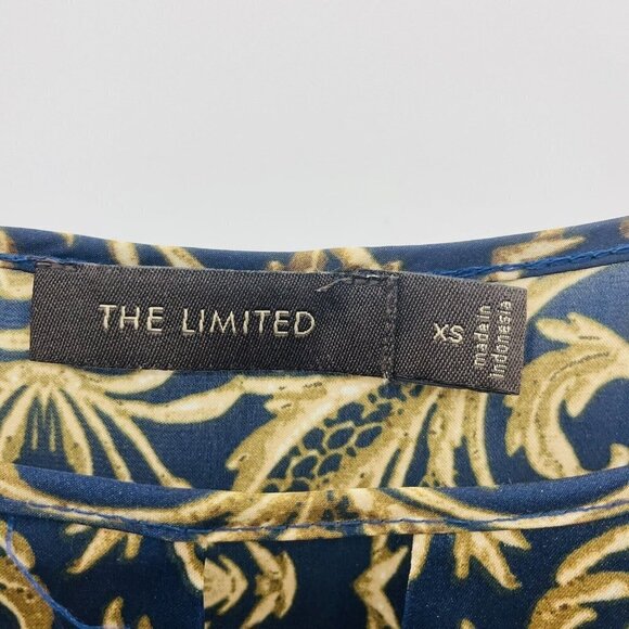 The Limited Womens Size XS Mixed Media Satin Blouse with Keyhole Blue Gold 578 - Picture 4 of 5